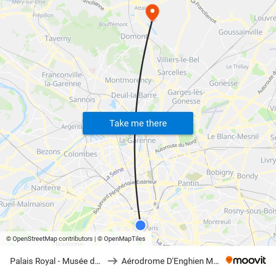 Palais Royal - Musée du Louvre to Aérodrome D'Enghien Moisselles map
