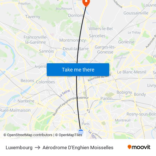 Luxembourg to Aérodrome D'Enghien Moisselles map