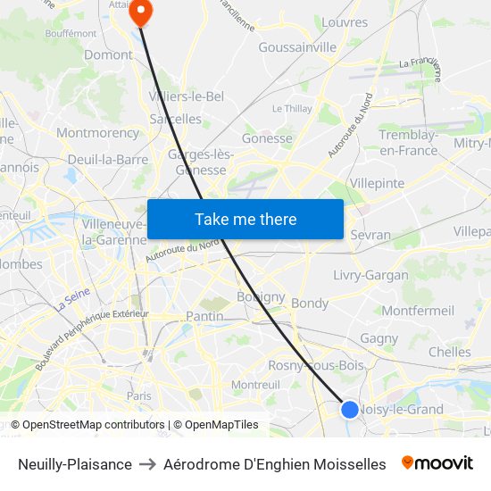 Neuilly-Plaisance to Aérodrome D'Enghien Moisselles map
