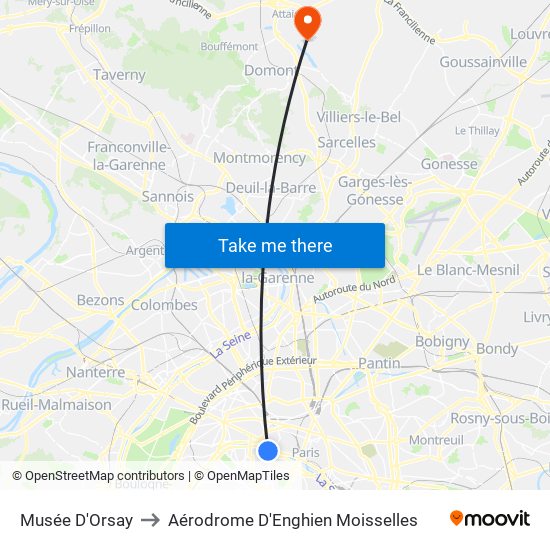 Musée D'Orsay to Aérodrome D'Enghien Moisselles map