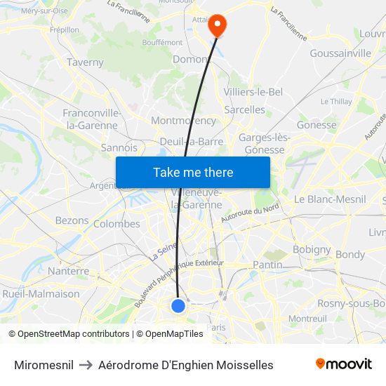 Miromesnil to Aérodrome D'Enghien Moisselles map