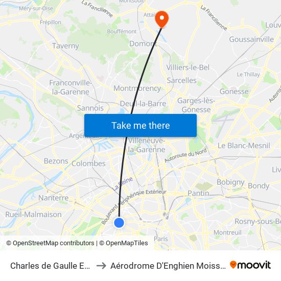 Charles de Gaulle Etoile to Aérodrome D'Enghien Moisselles map
