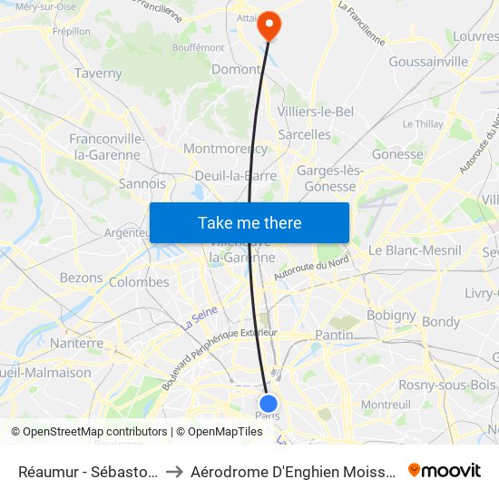 Réaumur - Sébastopol to Aérodrome D'Enghien Moisselles map