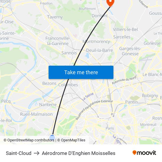 Saint-Cloud to Aérodrome D'Enghien Moisselles map