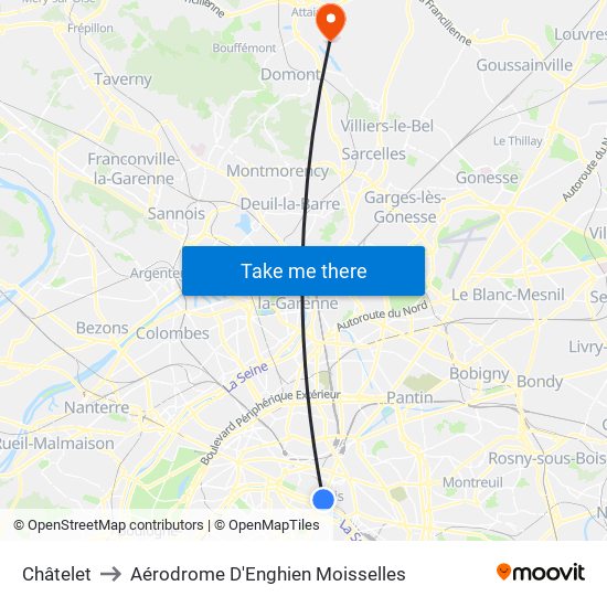 Châtelet to Aérodrome D'Enghien Moisselles map