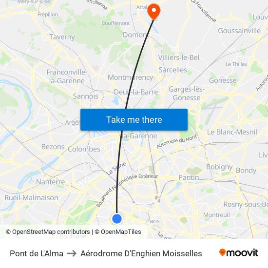 Pont de L'Alma to Aérodrome D'Enghien Moisselles map