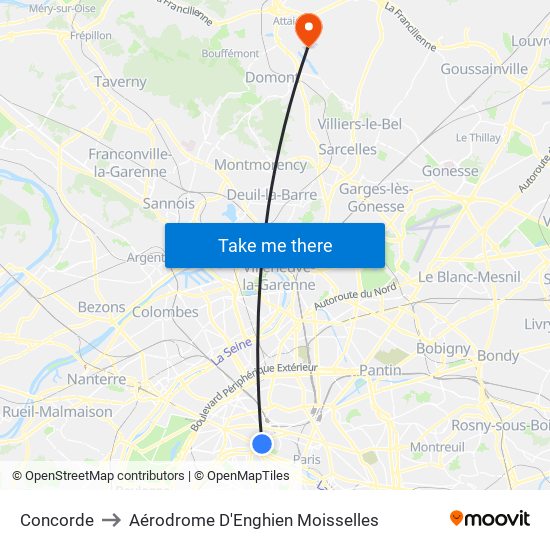 Concorde to Aérodrome D'Enghien Moisselles map