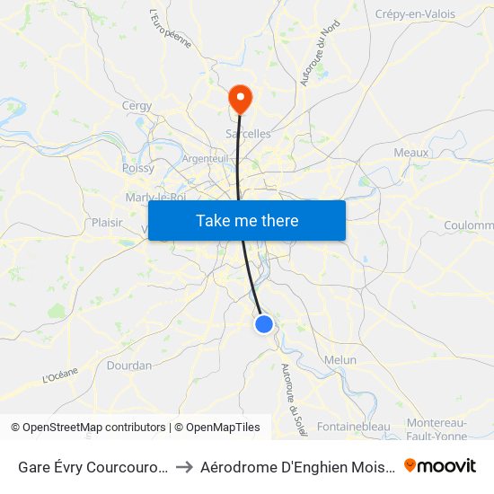 Gare Évry Courcouronnes to Aérodrome D'Enghien Moisselles map