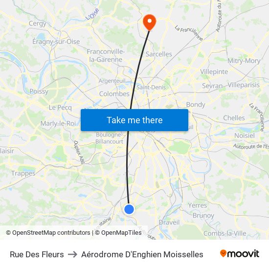 Rue Des Fleurs to Aérodrome D'Enghien Moisselles map