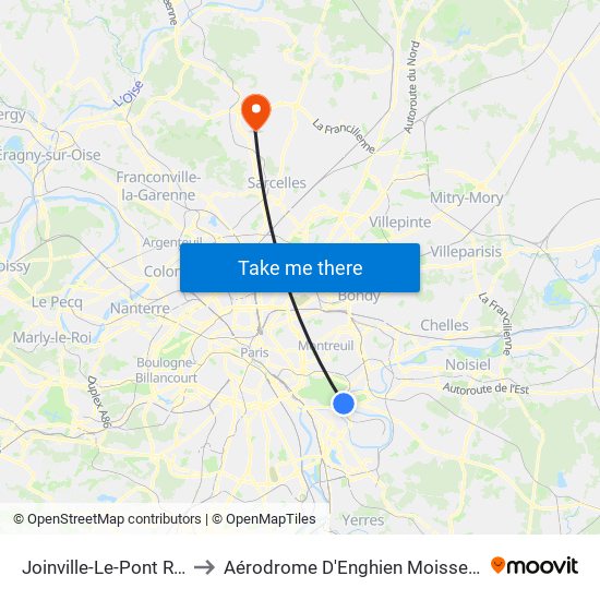 Joinville-Le-Pont RER to Aérodrome D'Enghien Moisselles map