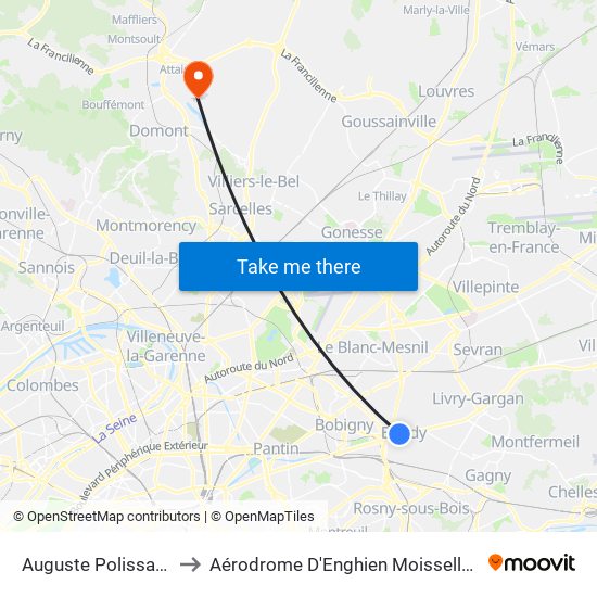 Auguste Polissard to Aérodrome D'Enghien Moisselles map