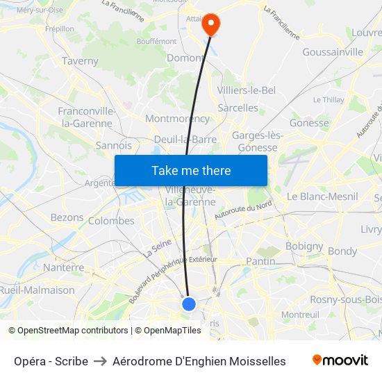 Opéra - Scribe to Aérodrome D'Enghien Moisselles map