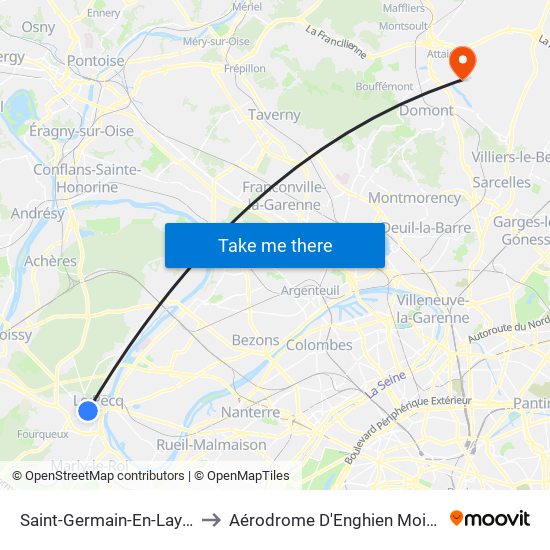 Saint-Germain-En-Laye RER to Aérodrome D'Enghien Moisselles map