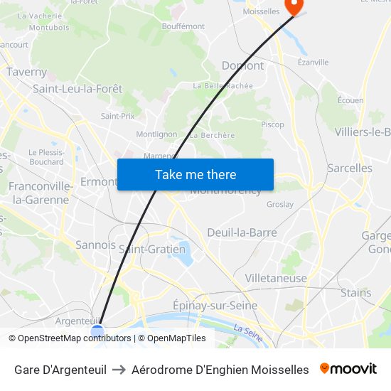 Gare D'Argenteuil to Aérodrome D'Enghien Moisselles map