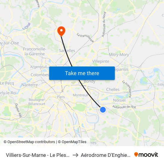 Villiers-Sur-Marne - Le Plessis-Trévise RER to Aérodrome D'Enghien Moisselles map