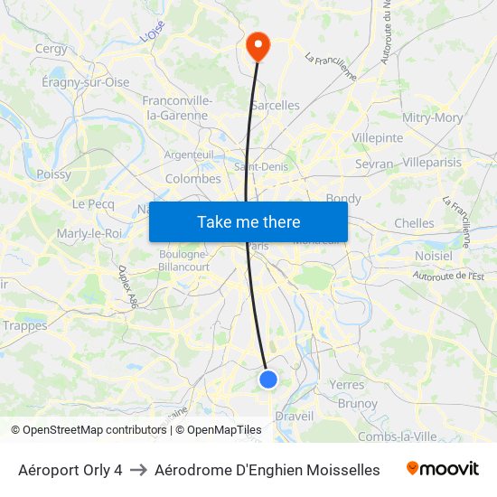 Aéroport Orly 4 to Aérodrome D'Enghien Moisselles map