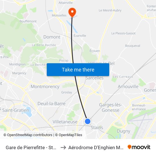 Gare de Pierrefitte - Stains RER to Aérodrome D'Enghien Moisselles map
