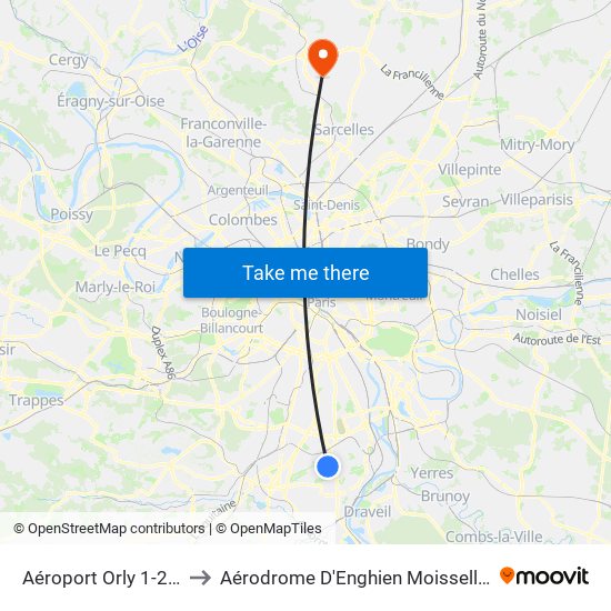 Aéroport Orly 1-2-3 to Aérodrome D'Enghien Moisselles map