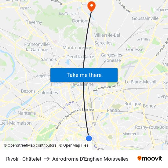 Rivoli - Châtelet to Aérodrome D'Enghien Moisselles map