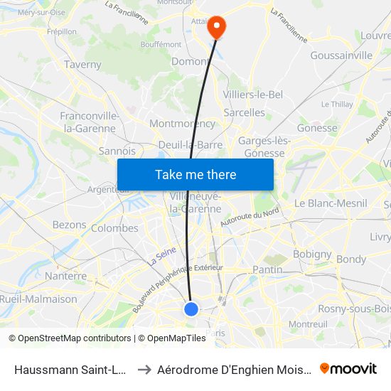 Haussmann Saint-Lazare to Aérodrome D'Enghien Moisselles map