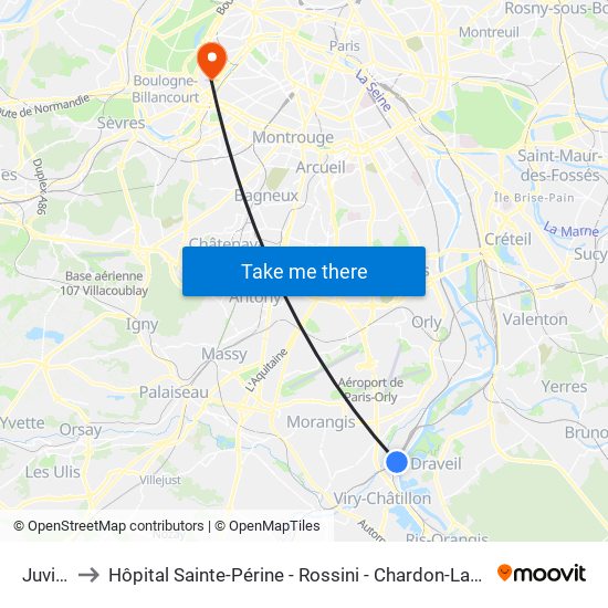 Juvisy to Hôpital Sainte-Périne - Rossini - Chardon-Lagache map