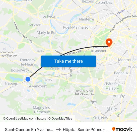 Saint-Quentin En Yvelines - Montigny-Le-Bretonneux to Hôpital Sainte-Périne - Rossini - Chardon-Lagache map