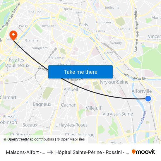 Maisons-Alfort - Alfortville to Hôpital Sainte-Périne - Rossini - Chardon-Lagache map