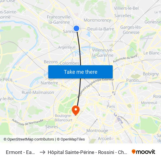 Ermont - Eaubonne to Hôpital Sainte-Périne - Rossini - Chardon-Lagache map