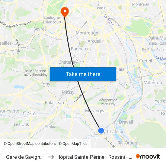 Gare de Savigny-Sur-Orge to Hôpital Sainte-Périne - Rossini - Chardon-Lagache map