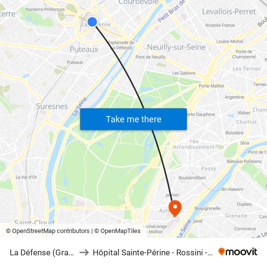 La Défense (Grande Arche) to Hôpital Sainte-Périne - Rossini - Chardon-Lagache map
