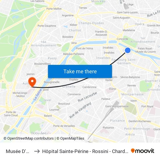 Musée D'Orsay to Hôpital Sainte-Périne - Rossini - Chardon-Lagache map