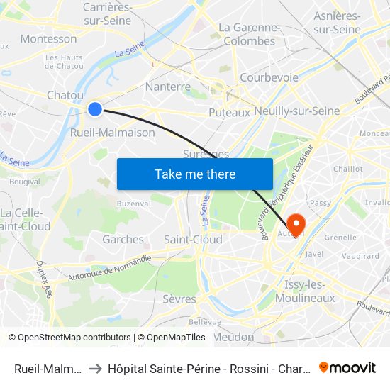 Rueil-Malmaison to Hôpital Sainte-Périne - Rossini - Chardon-Lagache map