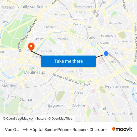 Van Gogh to Hôpital Sainte-Périne - Rossini - Chardon-Lagache map