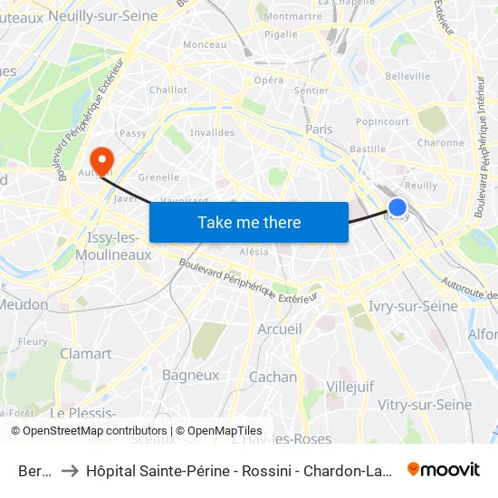 Bercy to Hôpital Sainte-Périne - Rossini - Chardon-Lagache map