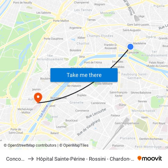 Concorde to Hôpital Sainte-Périne - Rossini - Chardon-Lagache map