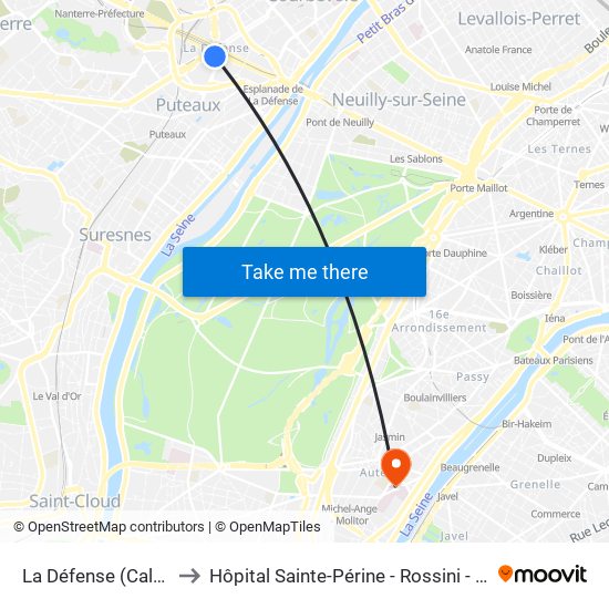 La Défense (Calder - Miro) to Hôpital Sainte-Périne - Rossini - Chardon-Lagache map