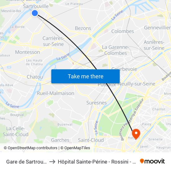 Gare de Sartrouville - RER to Hôpital Sainte-Périne - Rossini - Chardon-Lagache map