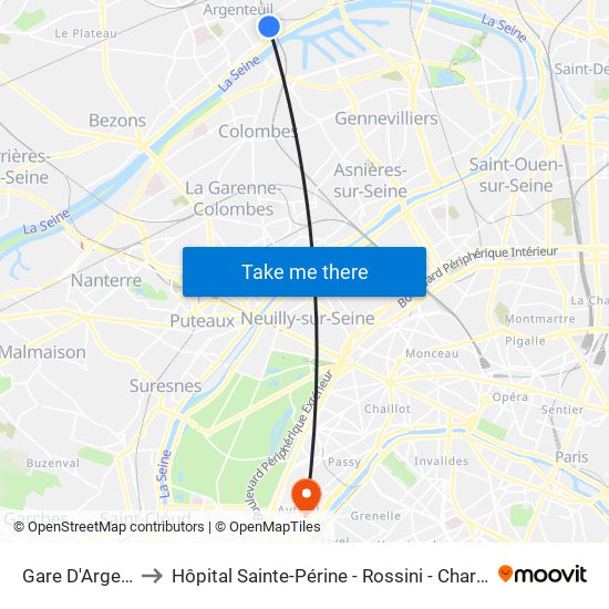 Gare D'Argenteuil to Hôpital Sainte-Périne - Rossini - Chardon-Lagache map