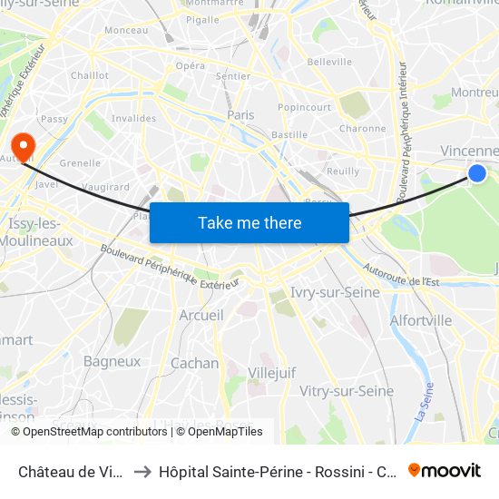 Château de Vincennes to Hôpital Sainte-Périne - Rossini - Chardon-Lagache map