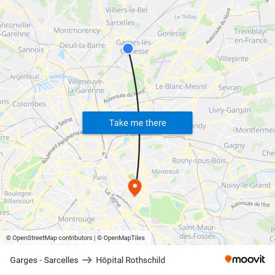 Garges - Sarcelles to Hôpital Rothschild map