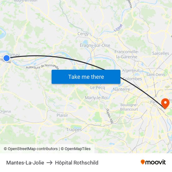 Mantes-La-Jolie to Hôpital Rothschild map