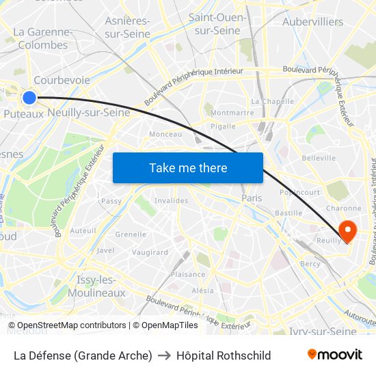 La Défense (Grande Arche) to Hôpital Rothschild map