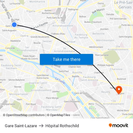 Gare Saint-Lazare to Hôpital Rothschild map