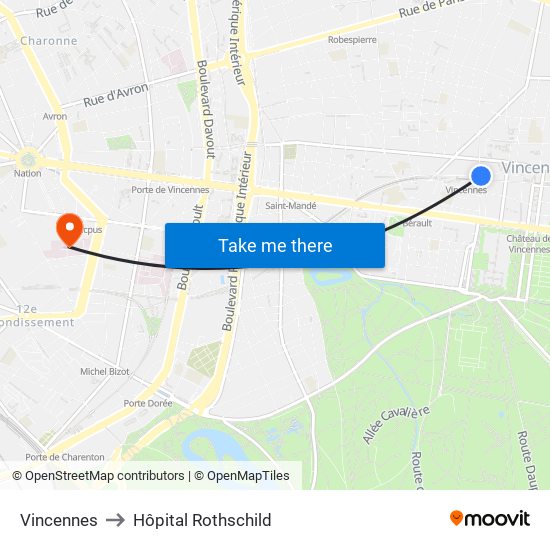 Vincennes to Hôpital Rothschild map