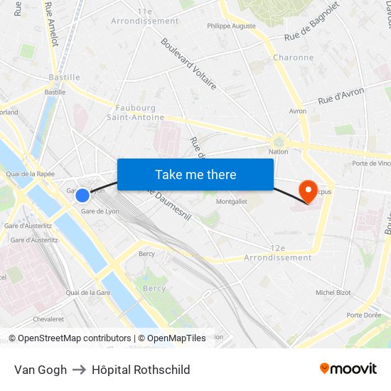 Van Gogh to Hôpital Rothschild map