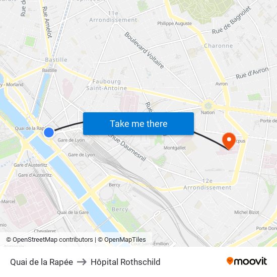 Quai de la Rapée to Hôpital Rothschild map