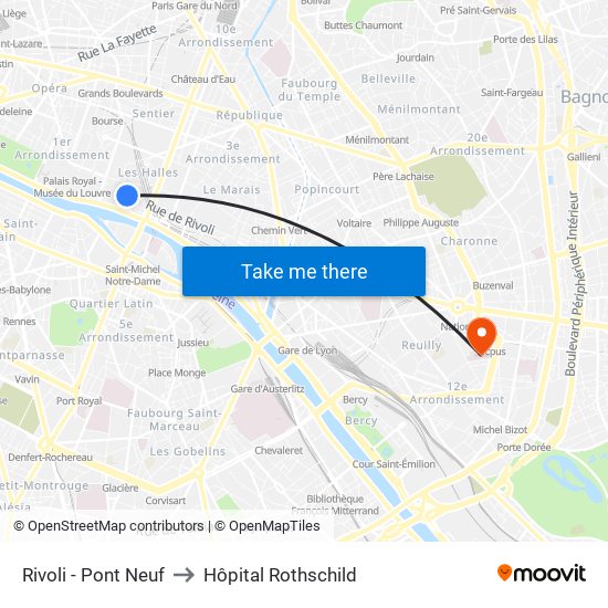 Rivoli - Pont Neuf to Hôpital Rothschild map