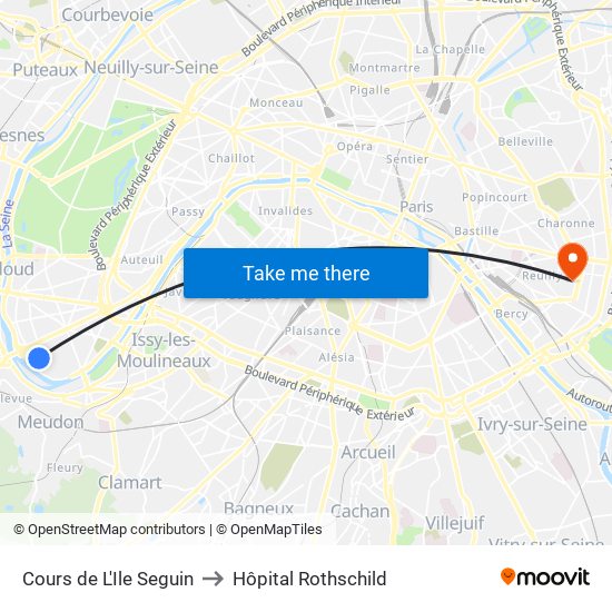 Cours de L'Ile Seguin to Hôpital Rothschild map
