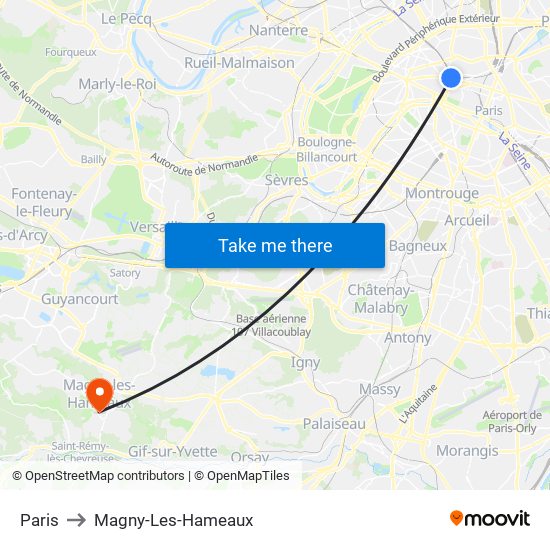 Paris to Magny-Les-Hameaux map