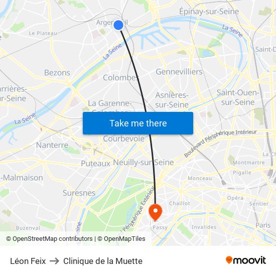 Léon Feix to Clinique de la Muette map